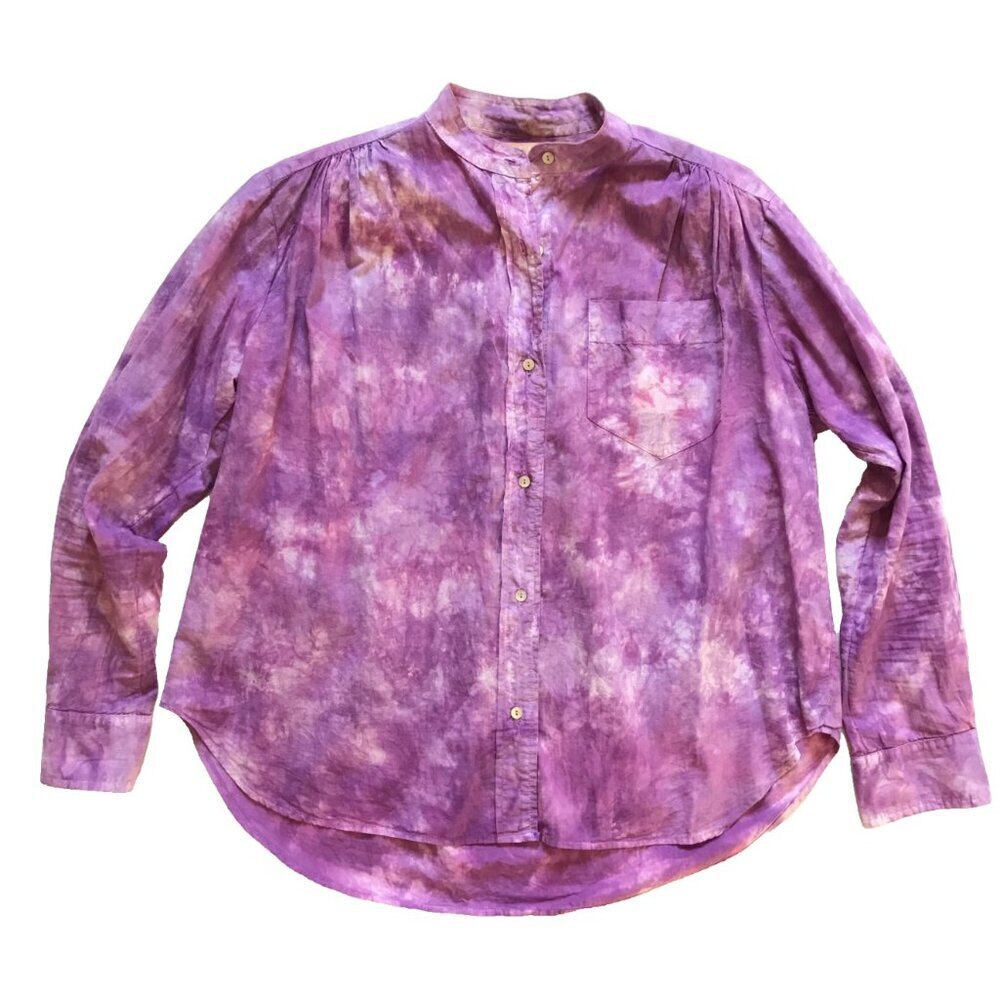 Cali Dreaming Button Down Shirt Top Blouse Womens Small Purple Tie Dye Cotton